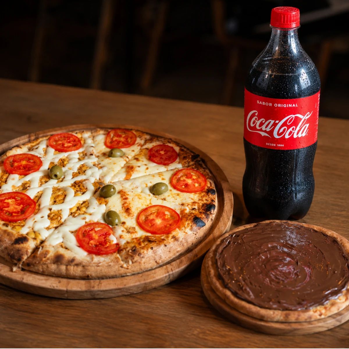 SUPER COMBO: Pizza Grande + Broto Doce + Coca-cola 1L 