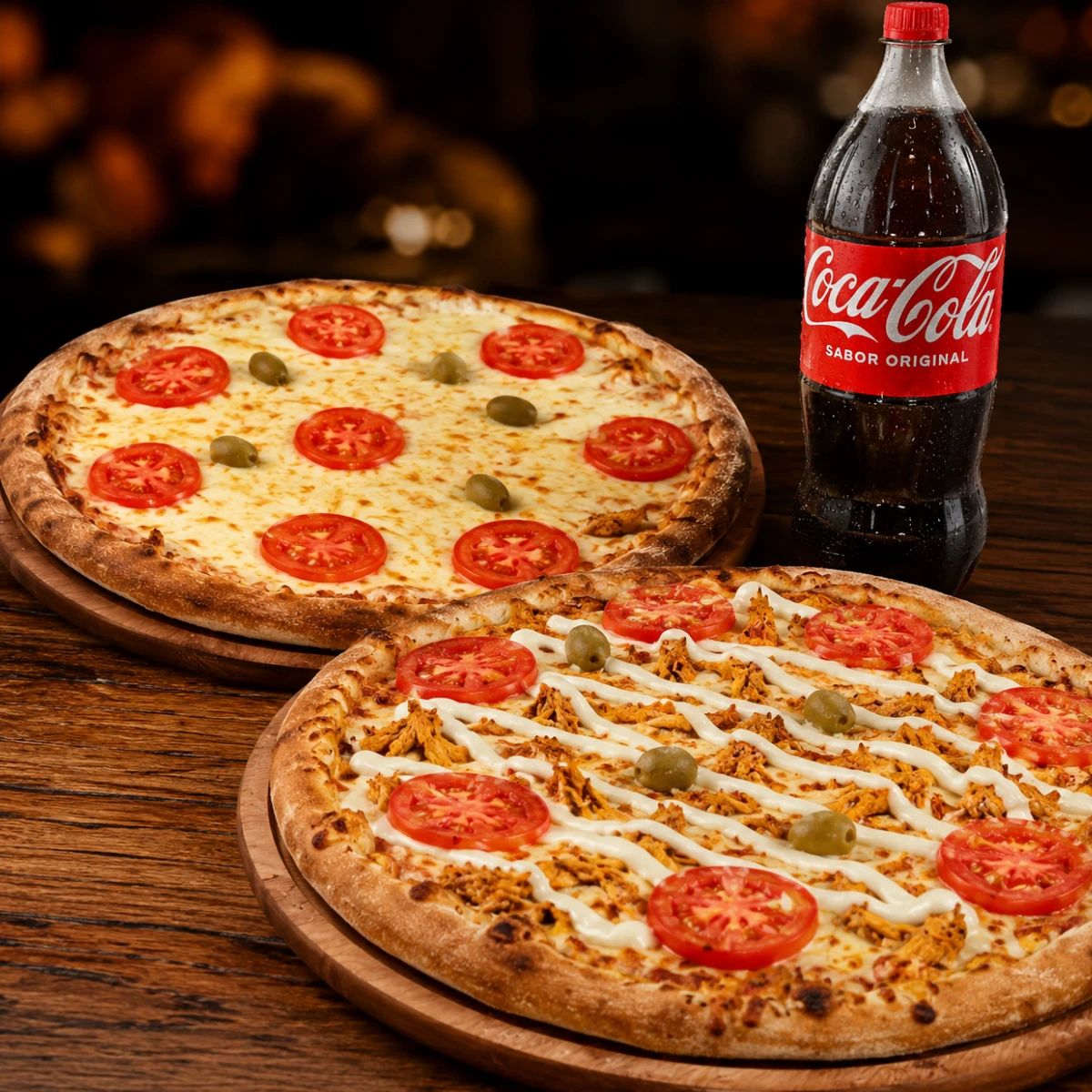 COMBO COPA DO MUNDO: Duas Pizzas Grandes + Coca-cola 2L